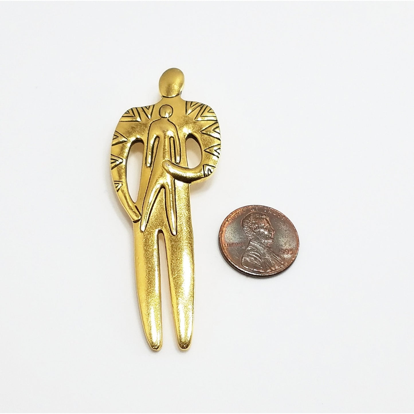 Vintage Laurel Burch Tribal Spirit Person & Child Brooch, Gold Plated
