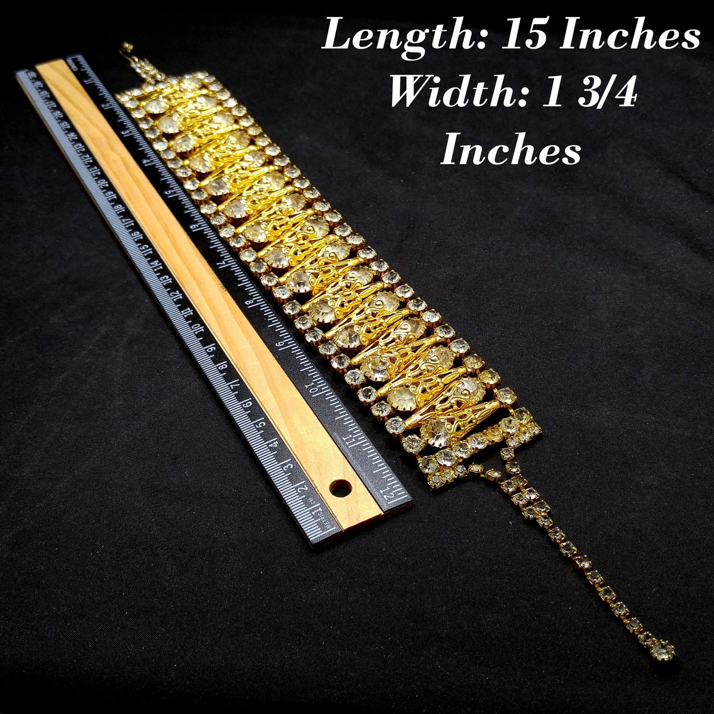 Vintage Filigree Cone Wide Choker Necklace, Gray Crystal Rhinestones, 1960s Vintage Jewelry