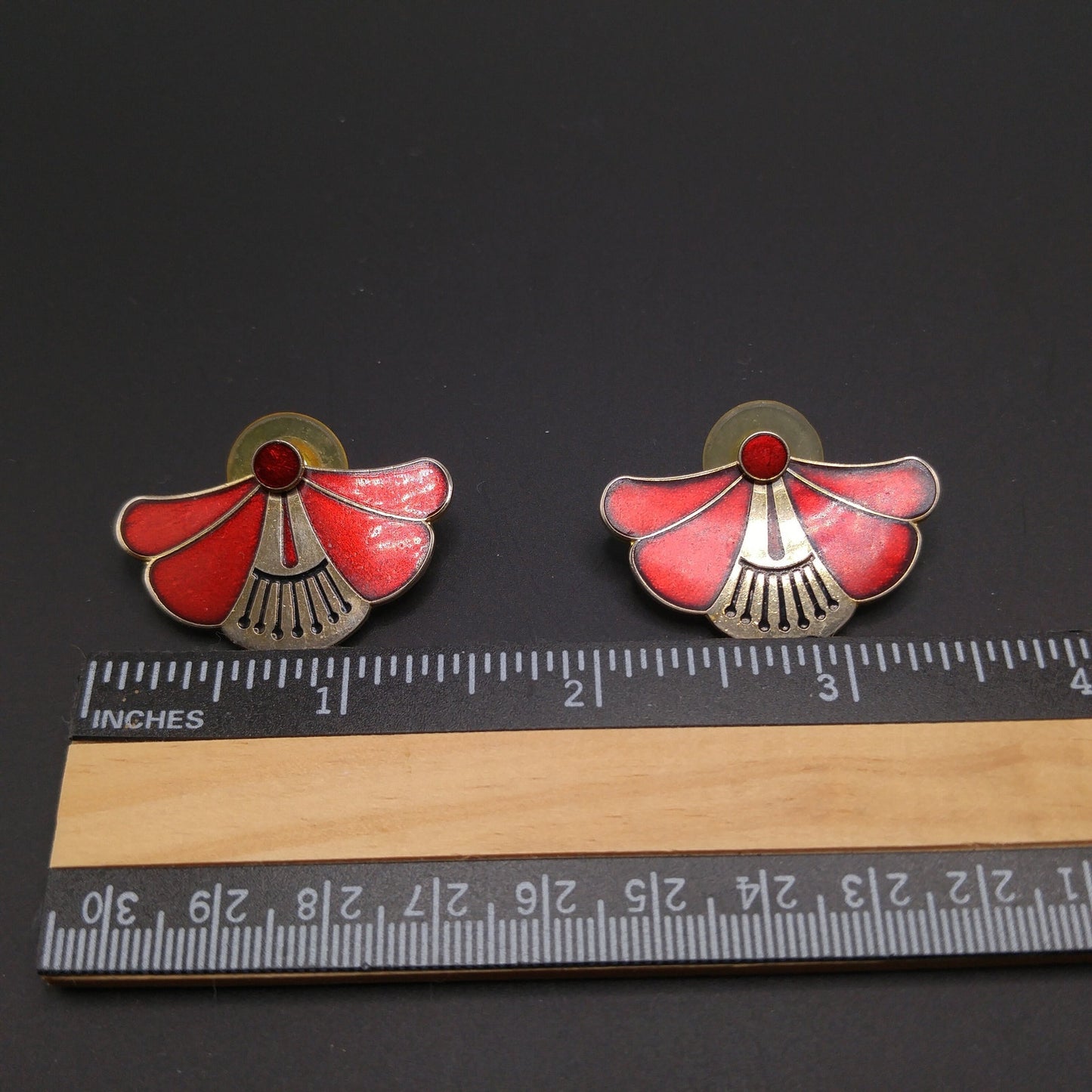 Laurel Burch Red Floral Post Earrings, Two Earrings in One, Gold Plated, 1980s Vintage Jewelry