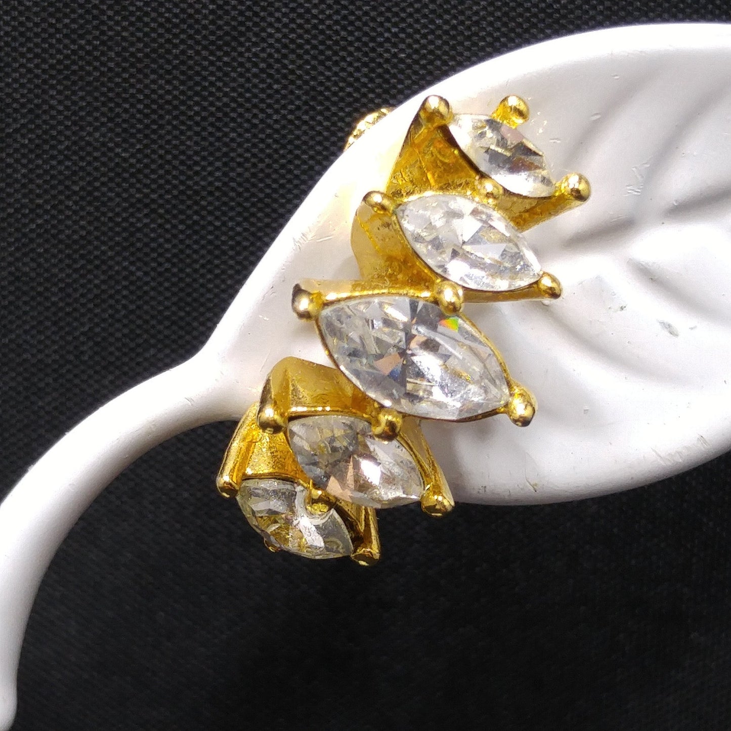 Christian Dior Half Hoop Marquise Cut Rhinestone Clip Earrings, 1970s Vintage Jewelry