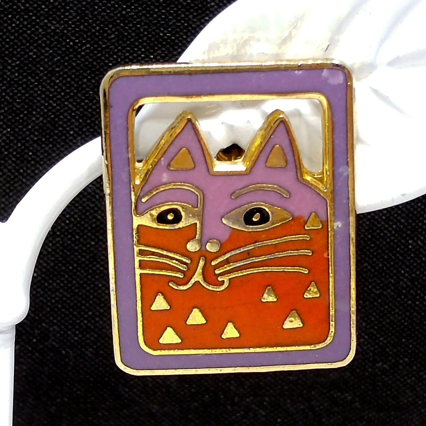 Vintage Laurel Burch "Mallory's Cat" Post Earrings, Gold Plated, Cloisonne