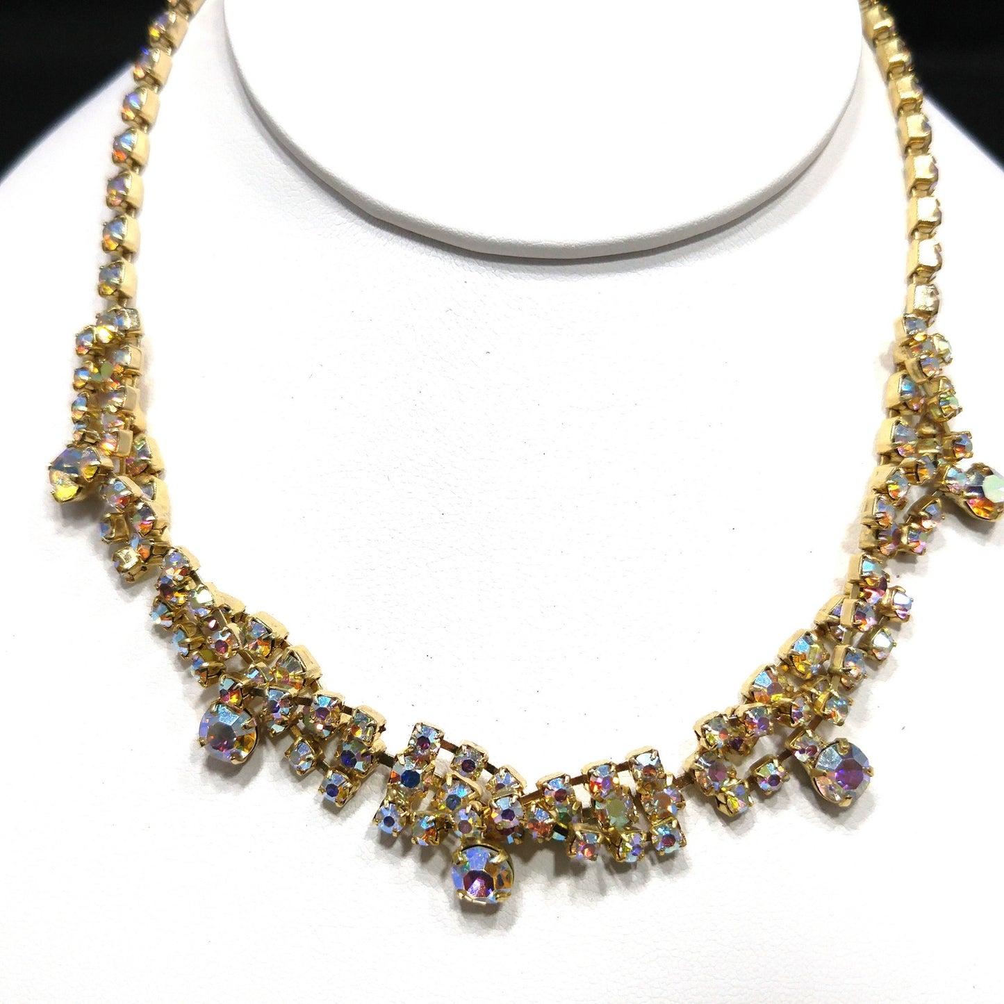 Aurora Borealis Rhinestone Choker Necklace, 1960s Vintage Jewelry
