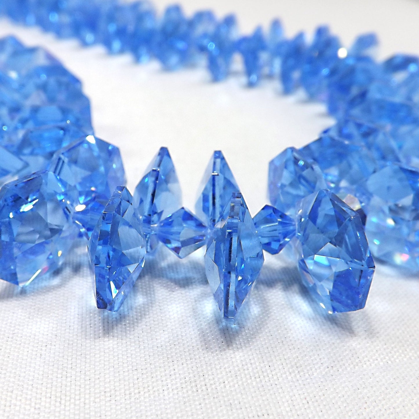 Blue Austrian Crystal Necklace, Side Hole Beads, 925 Silver Clasp, 1990s Vintage