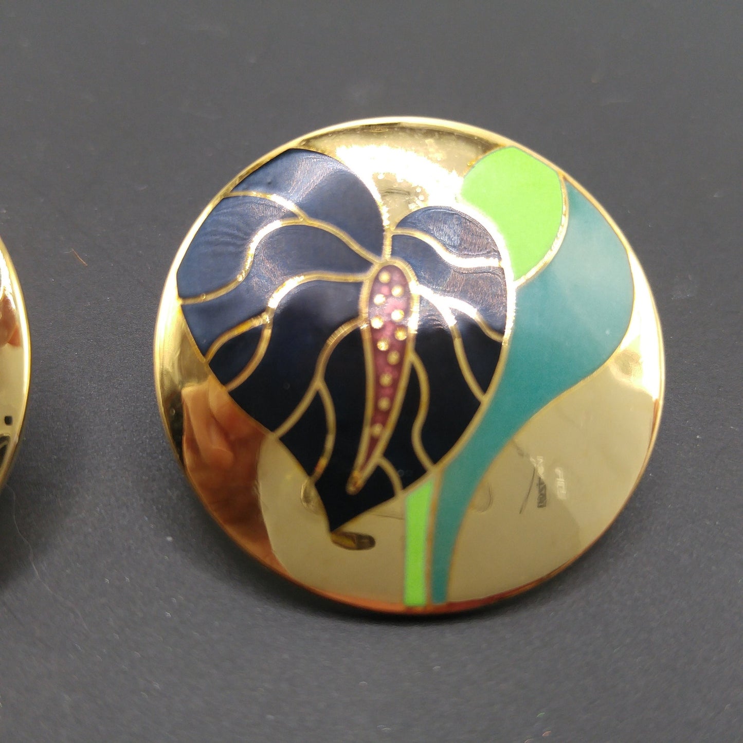 Vintage Laurel Burch "Antherium" Post Earrings, Gold Plated