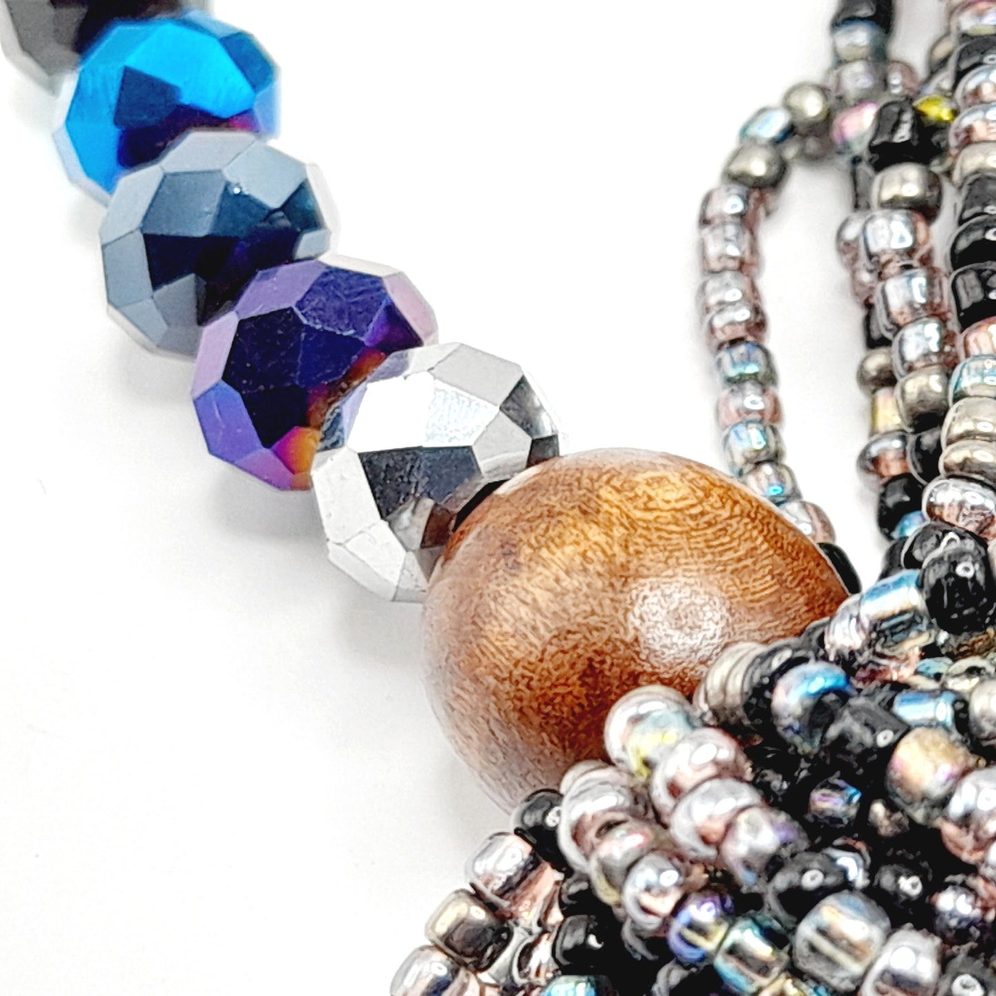 Vintage Joan Rivers Multistrand Purple Blue Silver Beaded Necklace