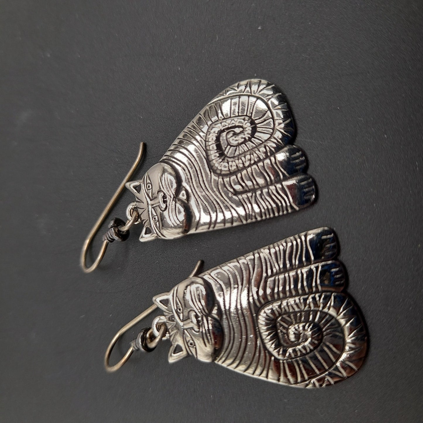 Laurel Burch Shambala Cat Earrings, Rhodium Plated, 1980s Vintage Jewelry