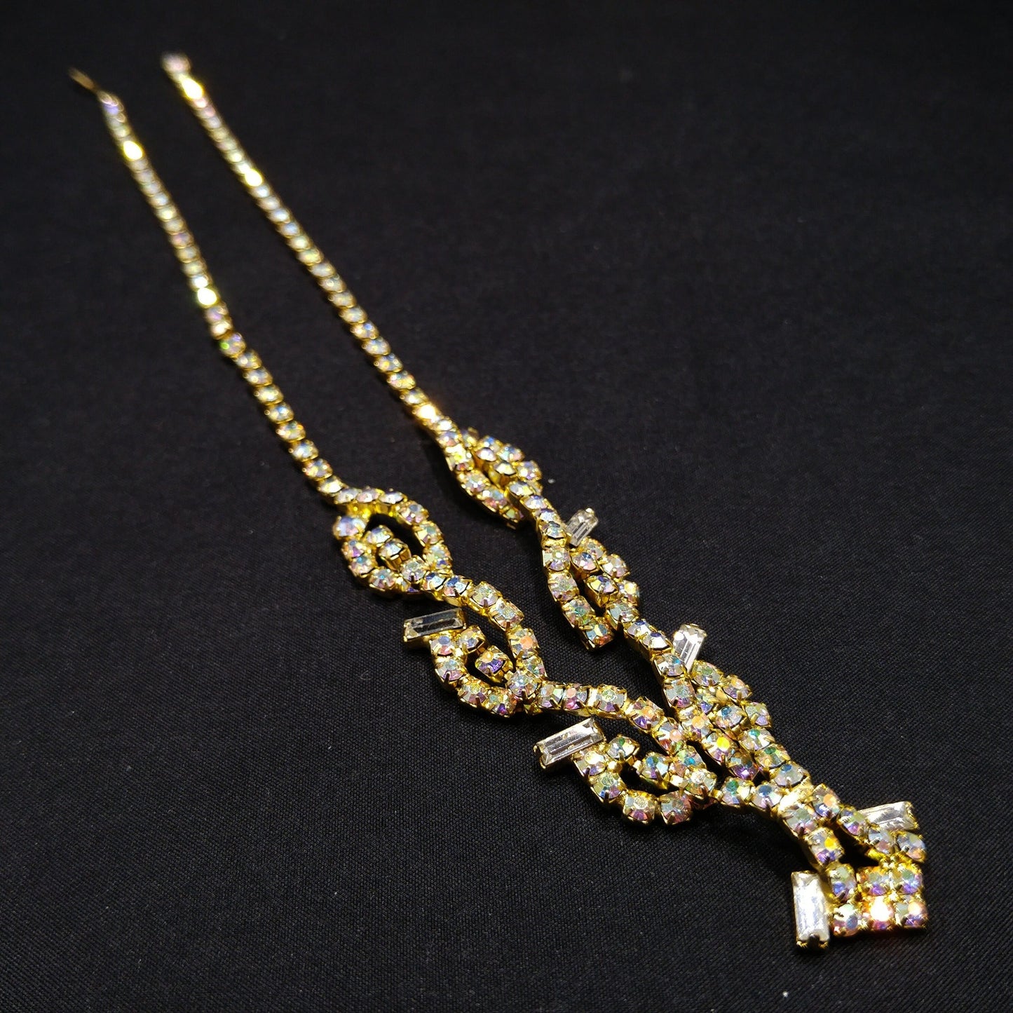 Vintage Aurora Borealis Rhinestone Choker Necklace, 3D Design, Gold Plated, 1960s Vintage Jewelry
