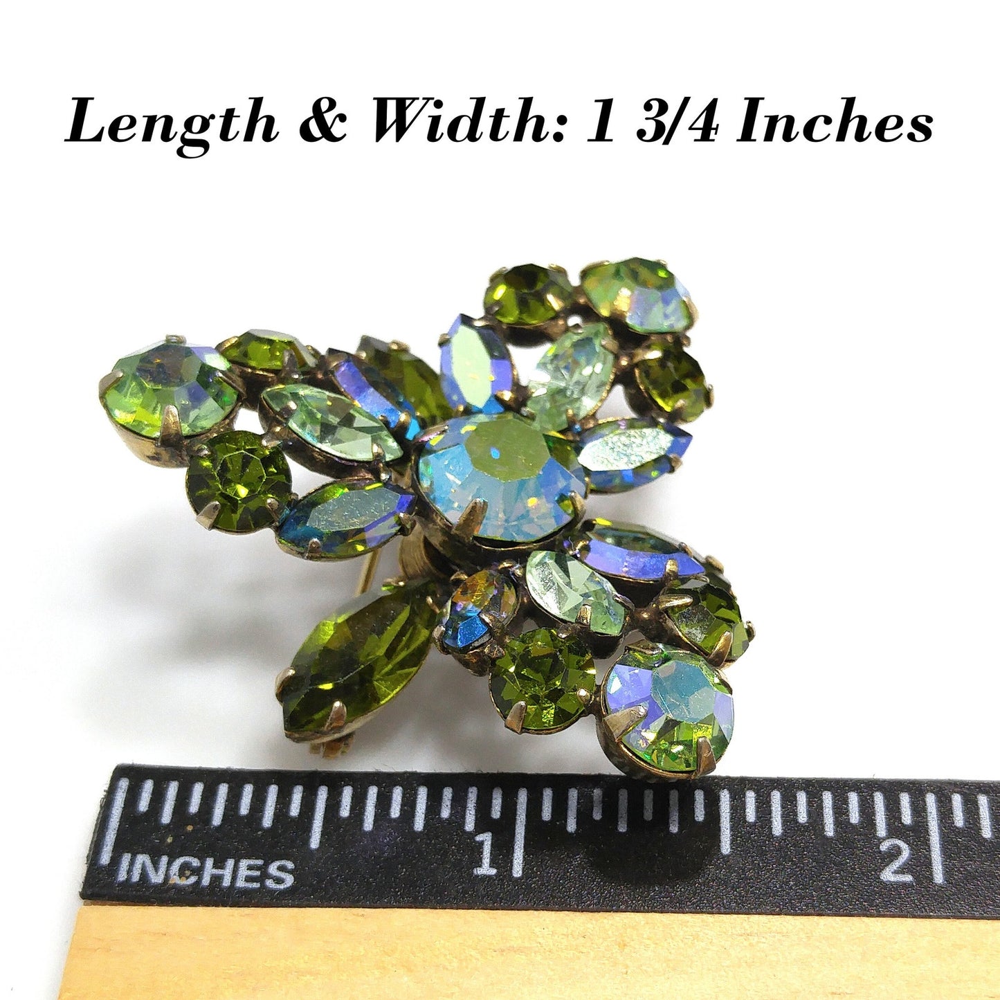 Vintage Regency Blue Green Triangular Brooch, Aurora Borealis, 1960s