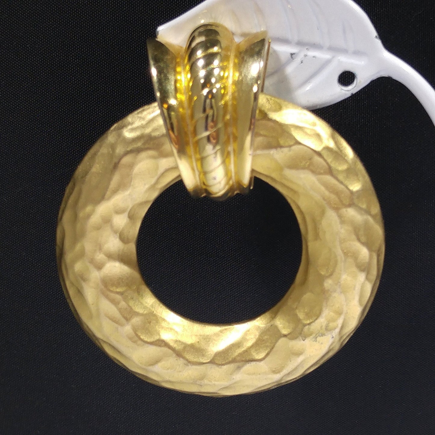 Edwin Pearl Large Runway Post Earrings, Hammered Gold Plate, 1980s Vintage Jewelry