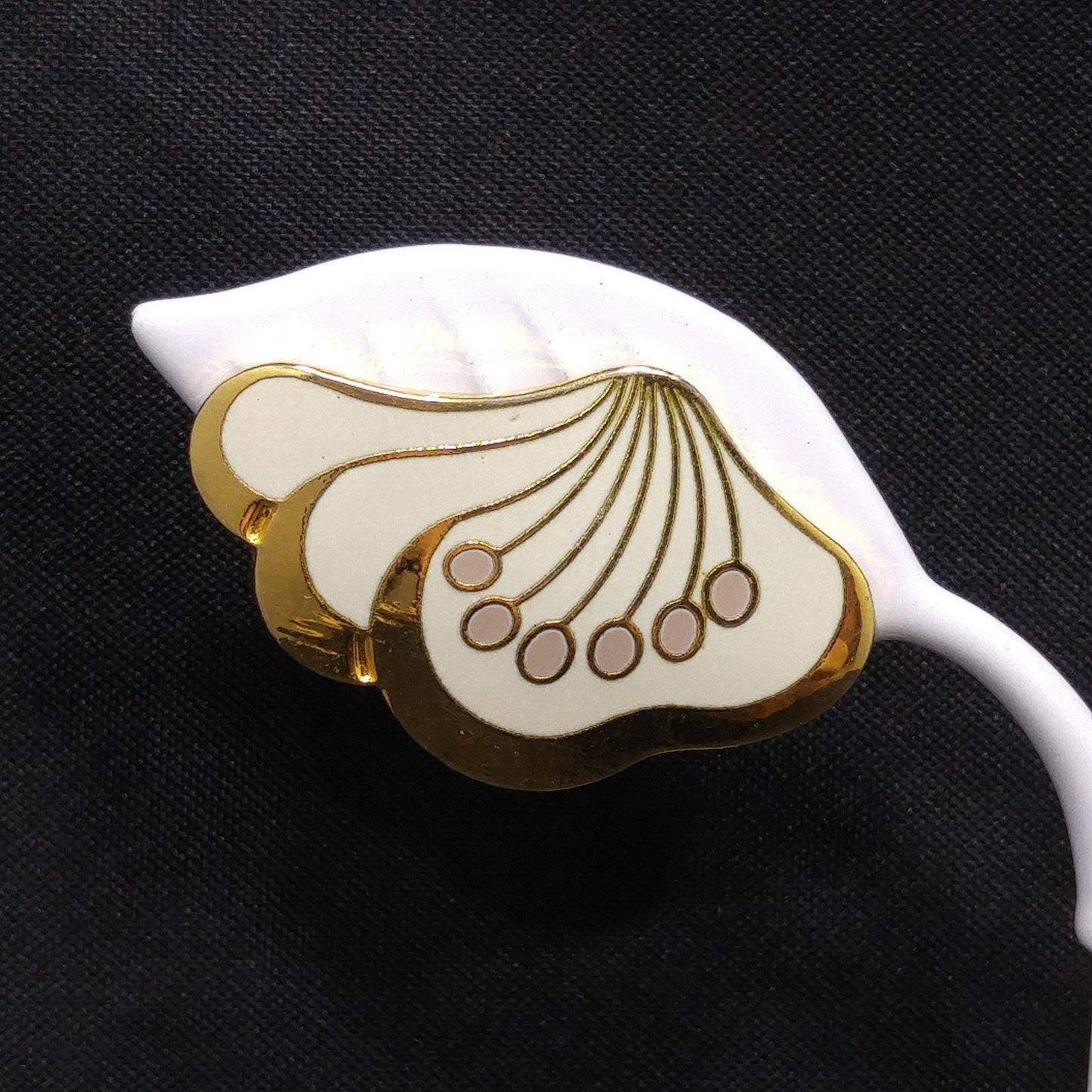 Laurel Burch "Le Fleur" Gold & White Clip Earrings, Gold Plated, 1980s Vintage