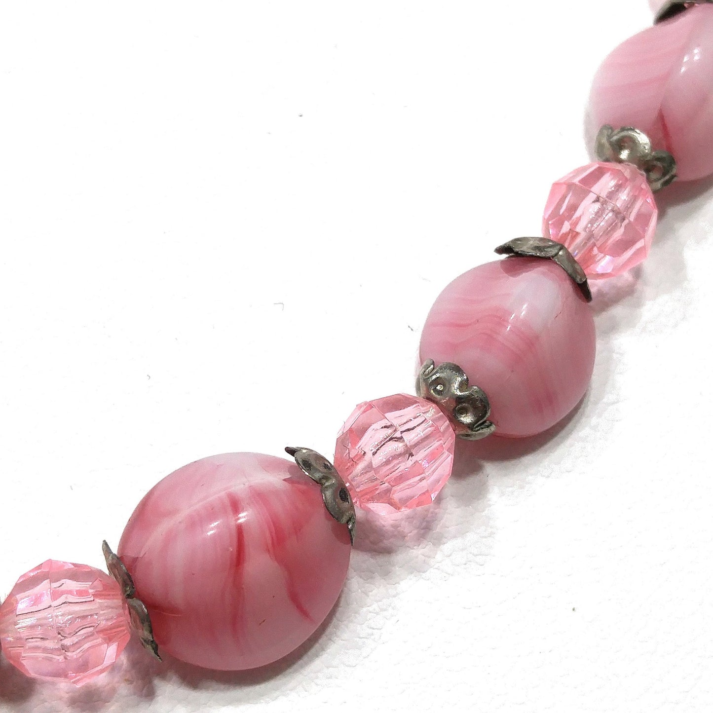 Czech Glass & Thermoset Beaded Necklace, Pink Art Glass Beads, 1940s Vintage Jewelry