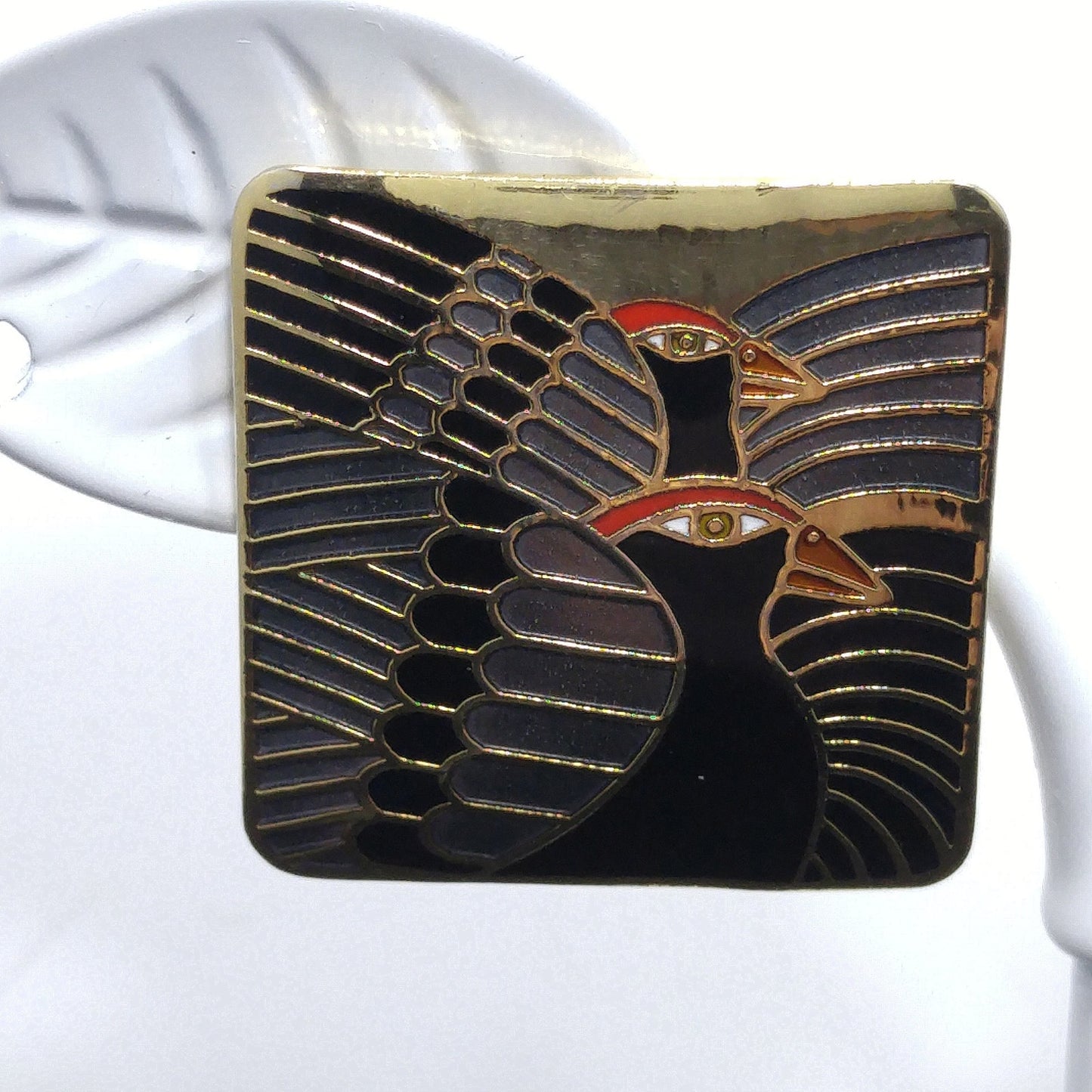 Laurel Burch "Moondoves" Post Earrings, Black Birds, Gold Plated, 1980s