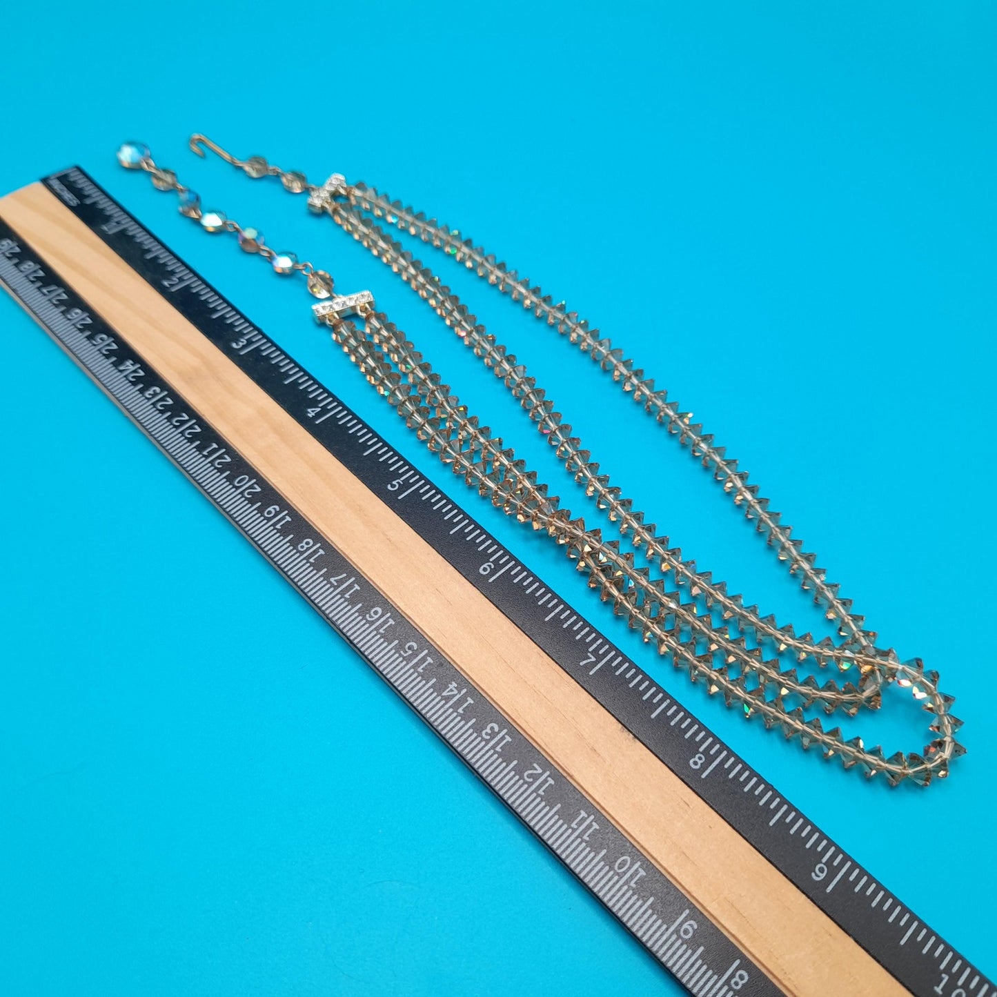 Light Topaz Crystal Necklace, Aurora Borealis, Rhinestone End Bars, 1960s Vintage Jewelry