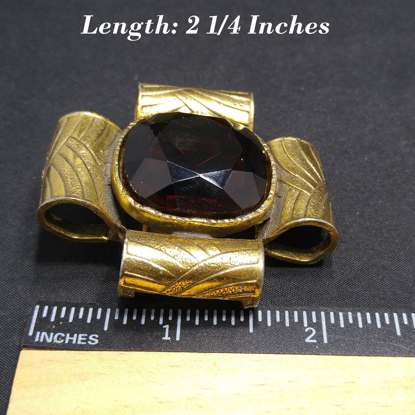 Mid-Century "Original By Robert" Topaz Glass Brooch Pendant, Gold Plated, 1950s Vintage Jewelry