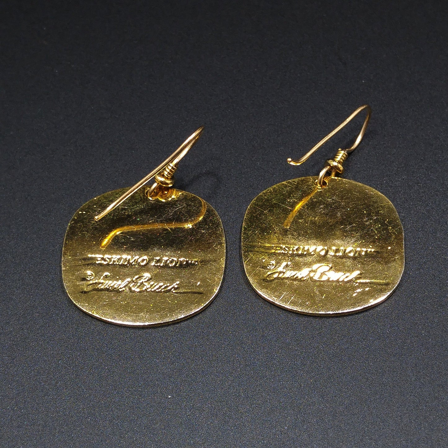 Vintage Laurel Burch "Eskimo Lion" Drop Earrings, Gold Plated