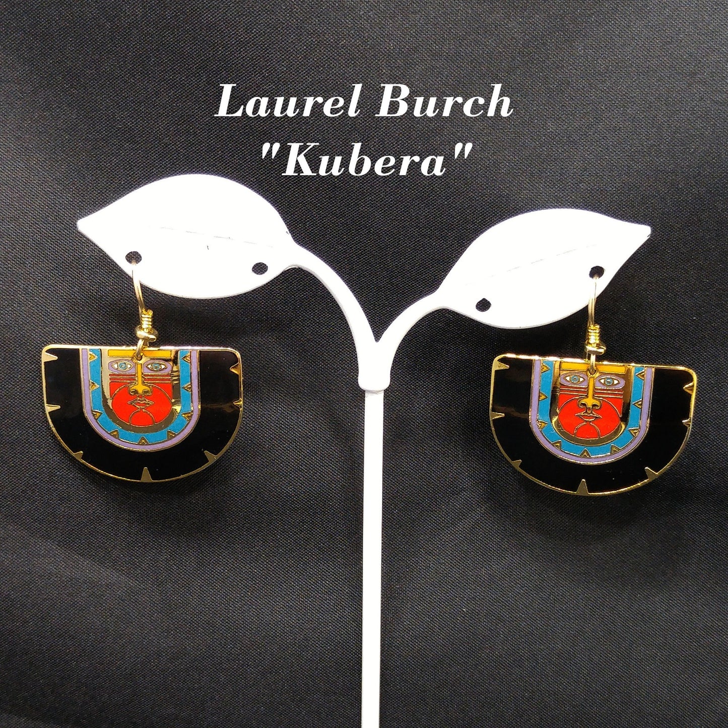 Vintage Laurel Burch "Kubera" Dangle Earrings, Gold Plated