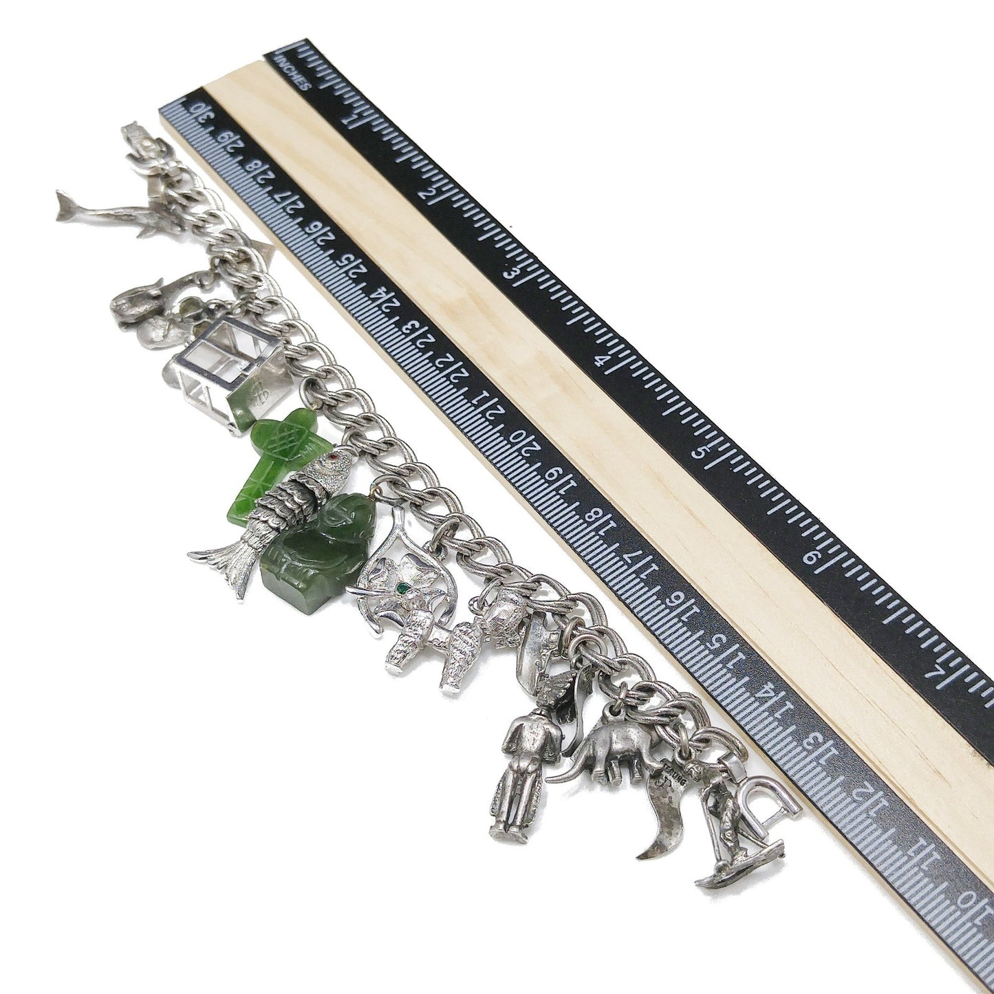 Monet Charm Bracelet, Sterling Gemstone Charms, 1960s Vintage Jewelry