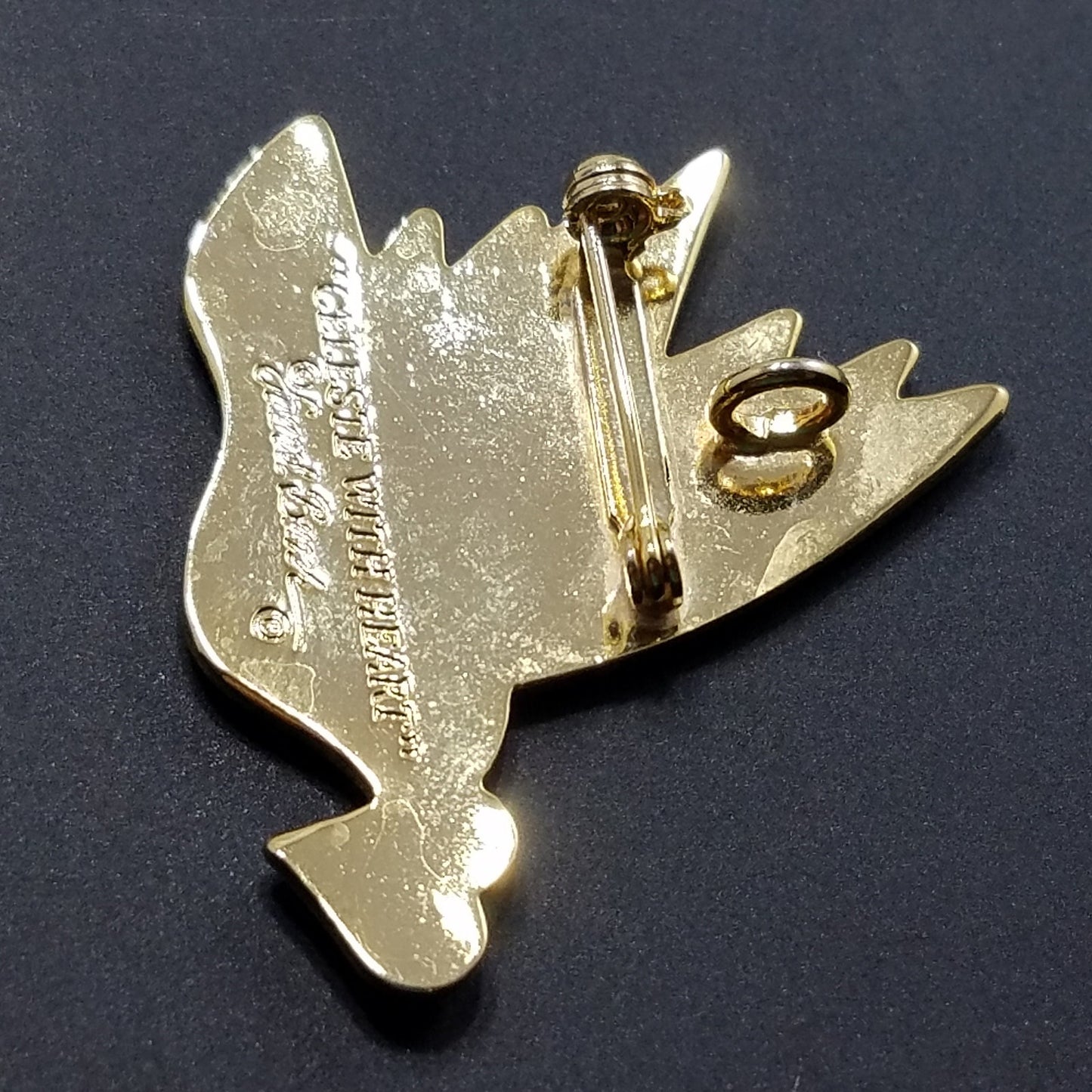 Vintage Laurel Burch "Celeste With Heart" Pendant Brooch, Grey White Enamel Bird