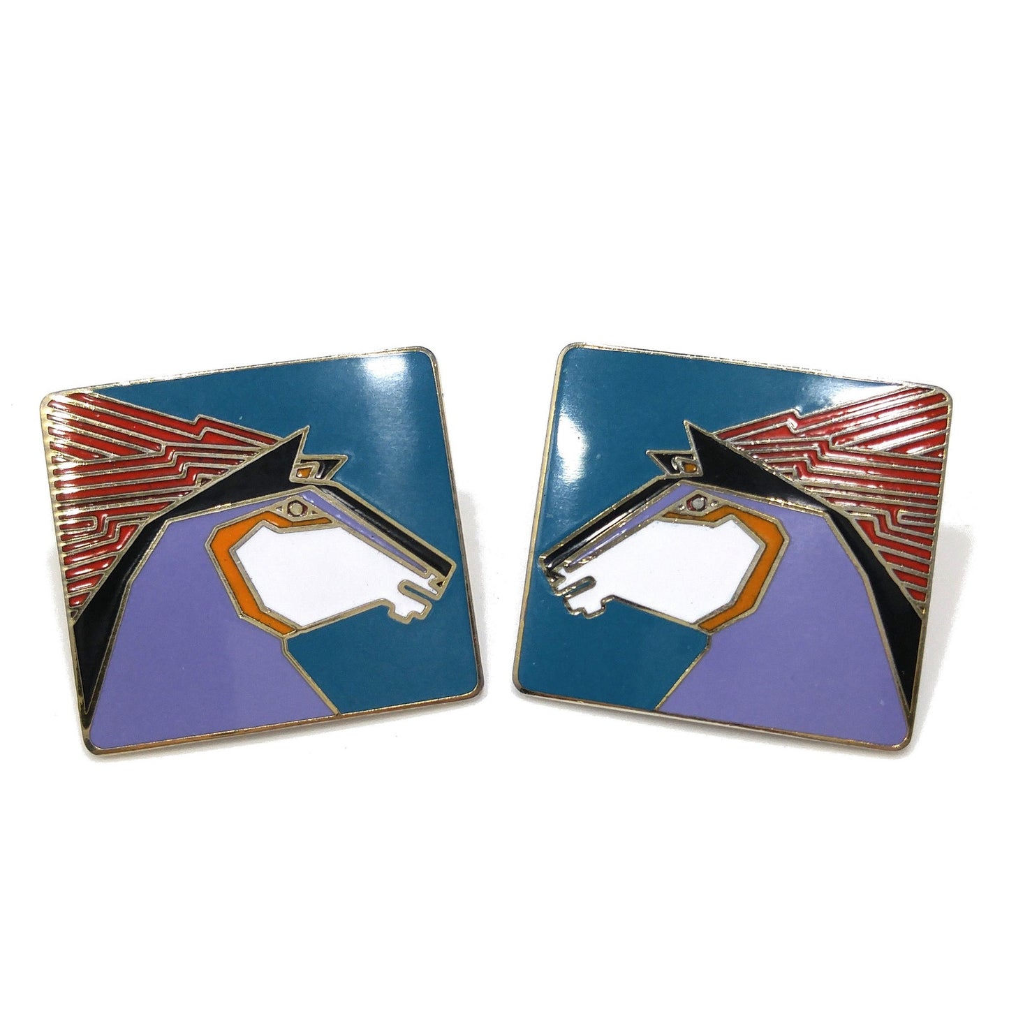 Vintage Laurel Burch "Stallion" Horse Post Earrings, Gold Plated, 1980s