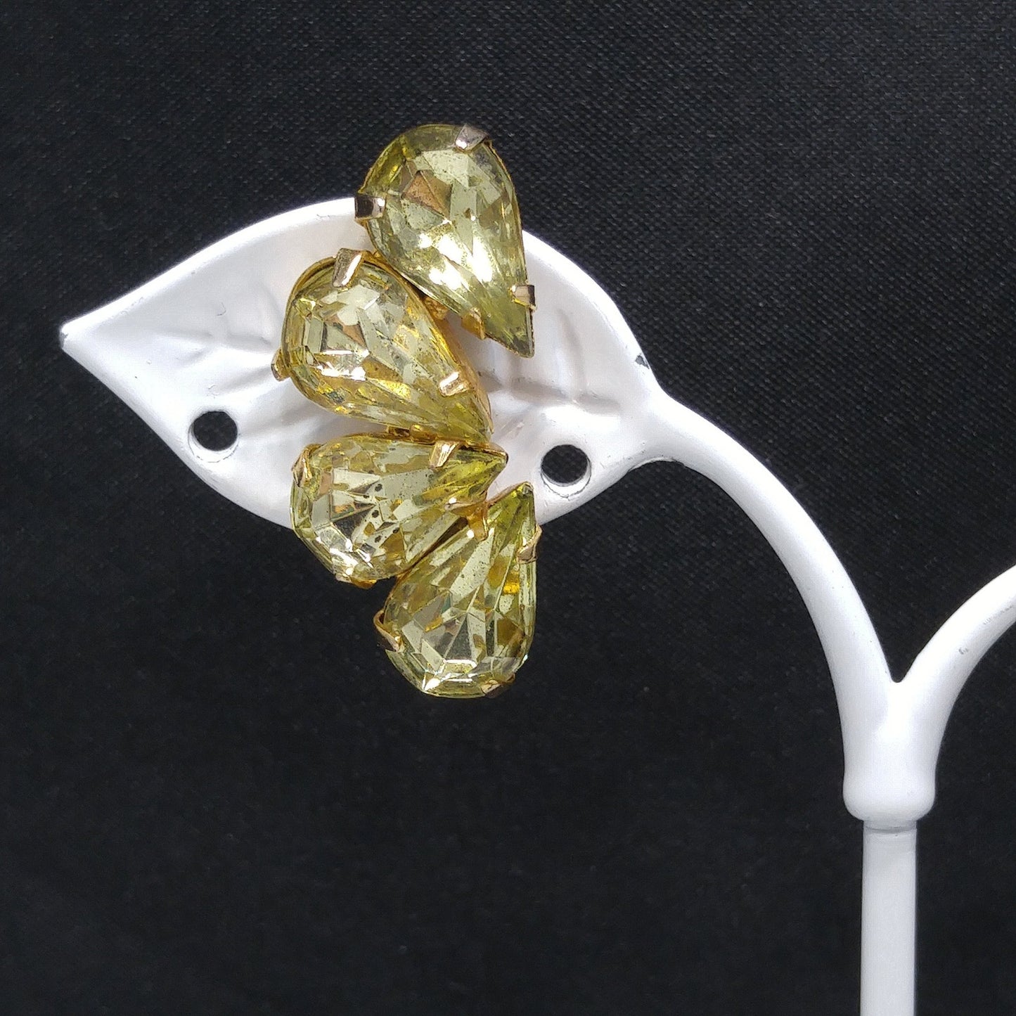 Jonquil Teardrop Rhinestone Brooch & Earrings, Gold Plated, 1950s Vintage Jewelry