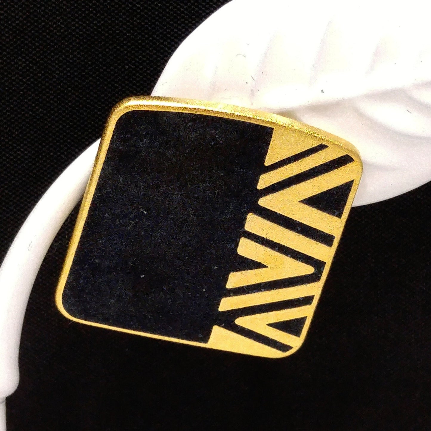 Laurel Burch "Naito" Post Earrings, Black Cloisonné, Gold Plated, 1980s Vintage