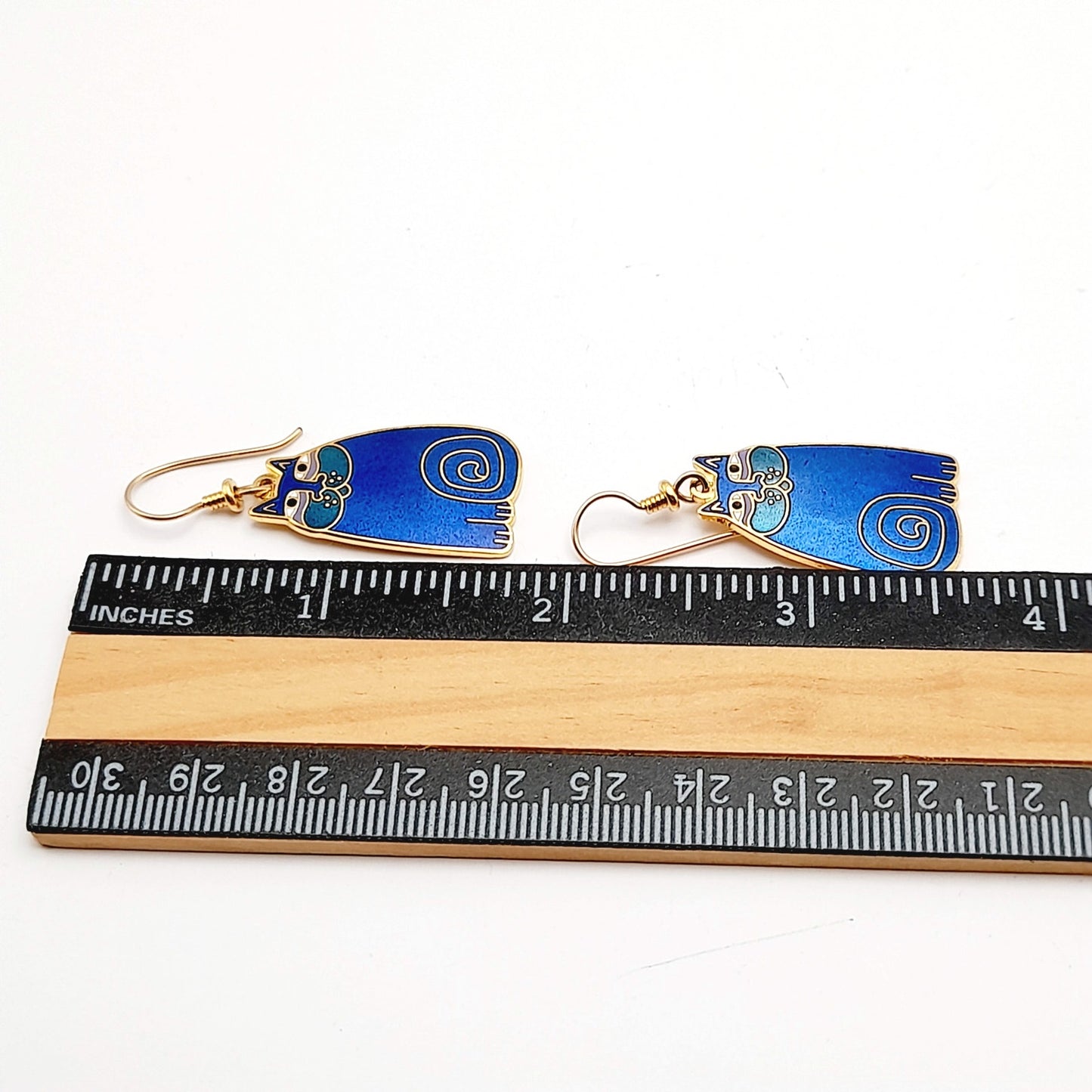 Vintage Laurel Burch Olivia Blue Cat Earrings Gold Plated