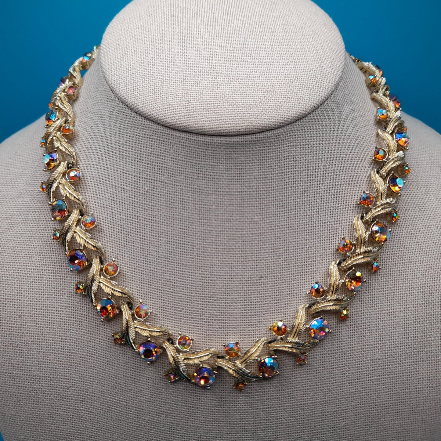 Vintage Coro Aurora Borealis Topaz Choker Necklace, 1960s, 16 Inches