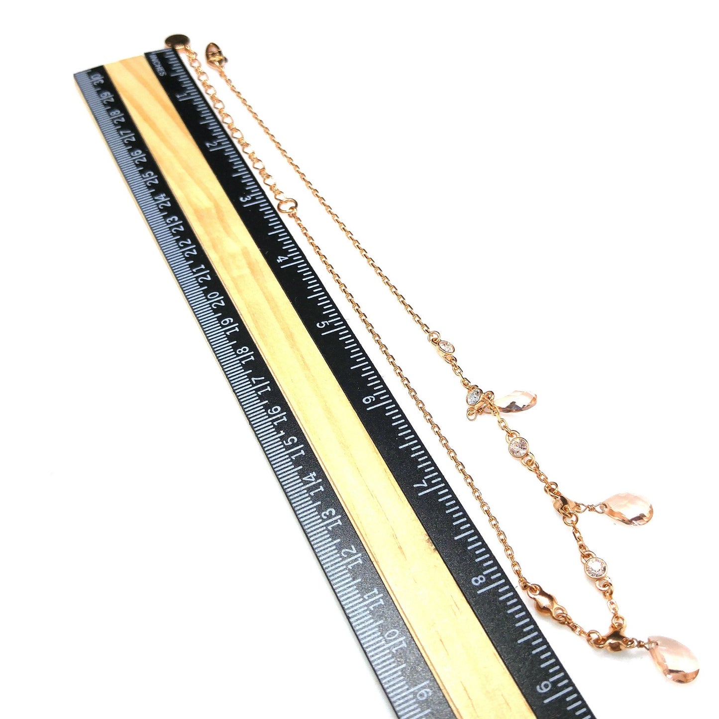 Givenchy Rose Gold Crystal Necklace – Three Drop Clear Rhinestones – Vintage Jewelry