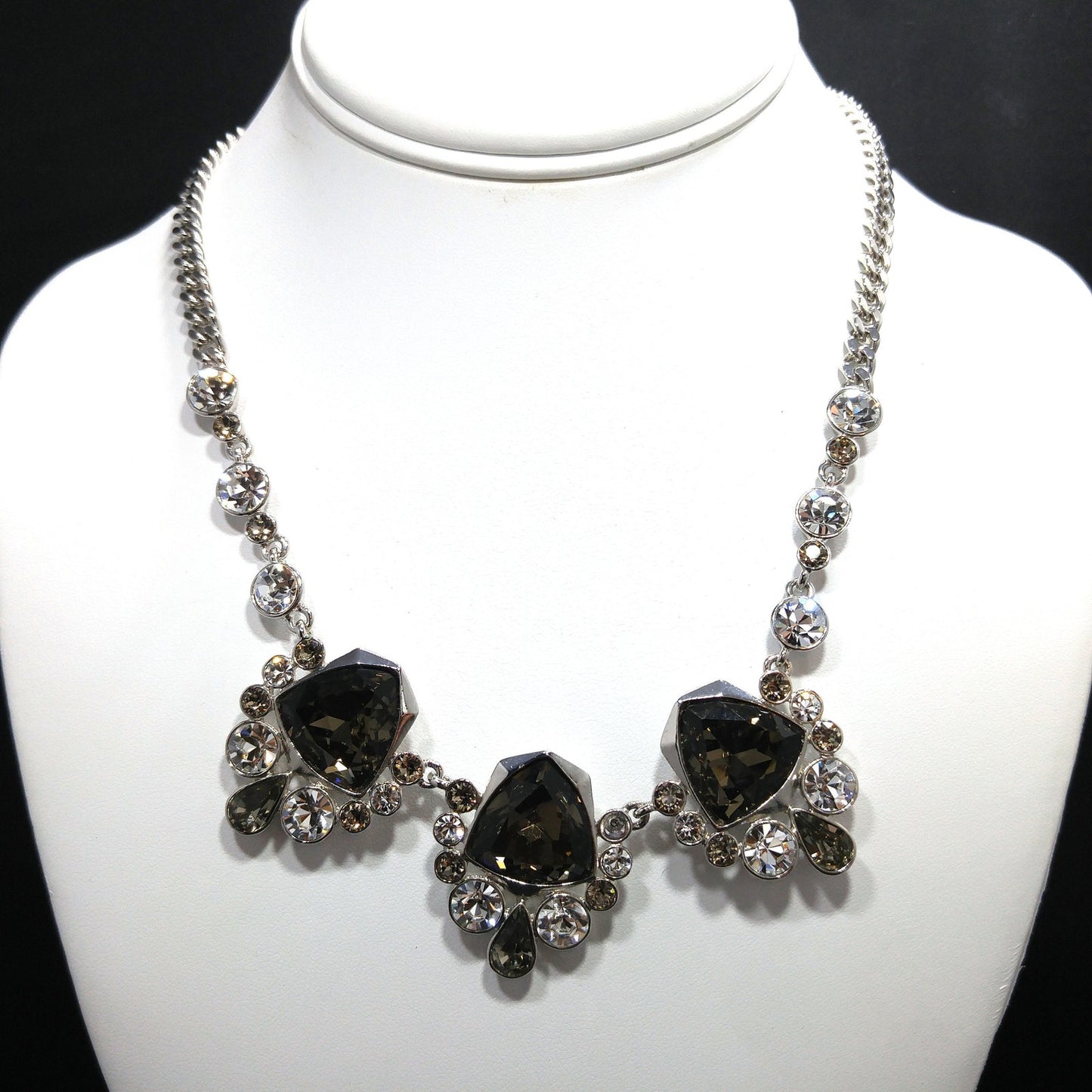 Givenchy Smoky Rhinestone Choker Necklace – 1990s Vintage Jewelry, Rhodium Plated Adjustable Length 16–19 Inches