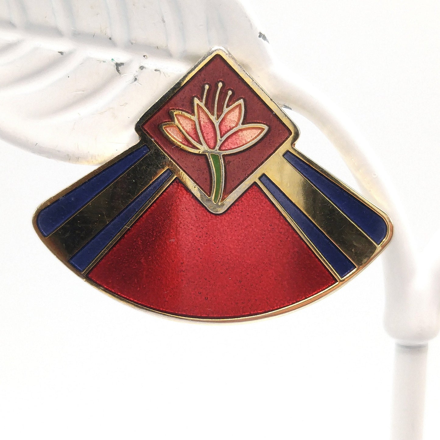 Vintage Laurel Burch "Water Lily" Post Earrings, Gold Plated, Enamel Red Purple