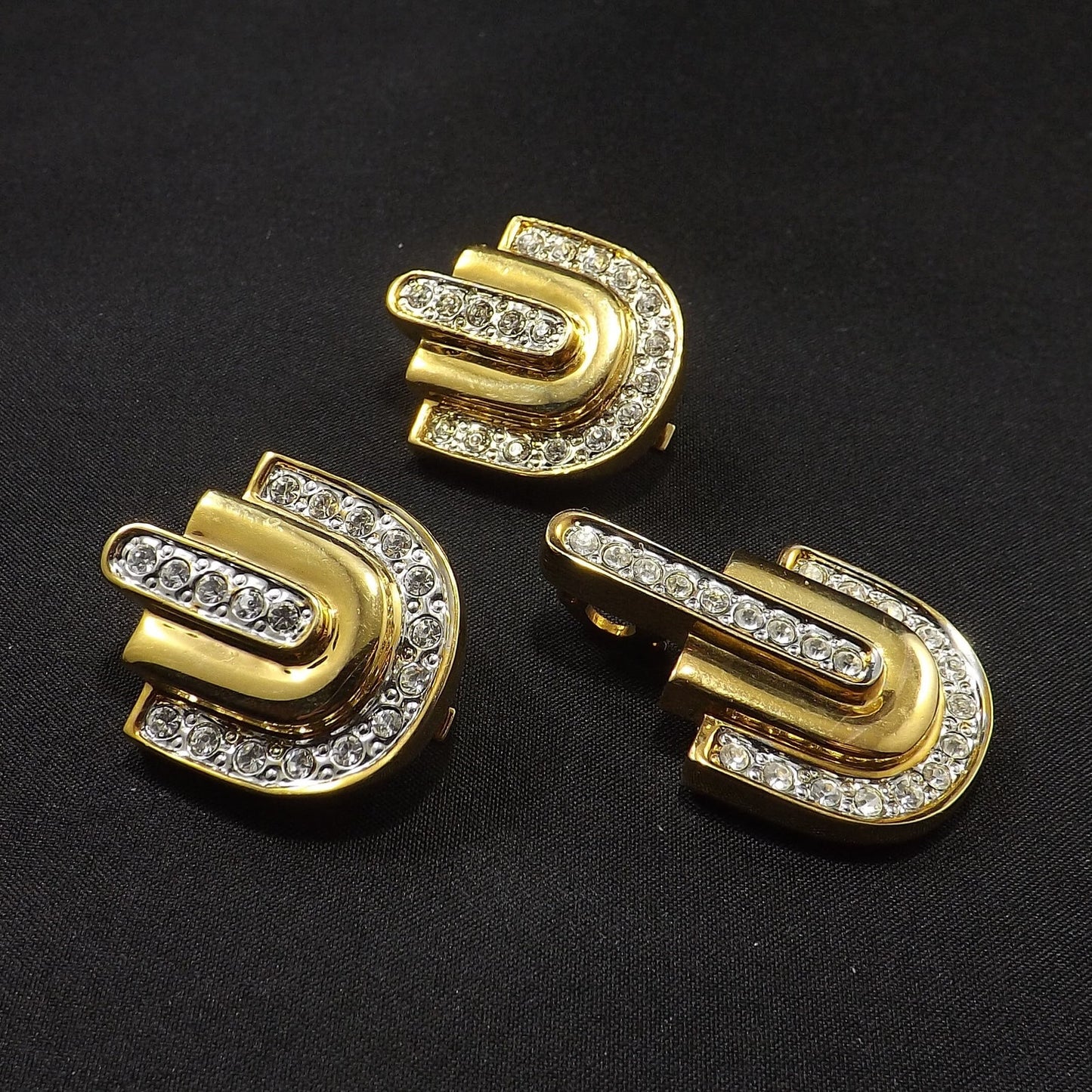 Park Lane Earrings & Matching Pendant Enhancer, Clear Rhinestones, 1980s