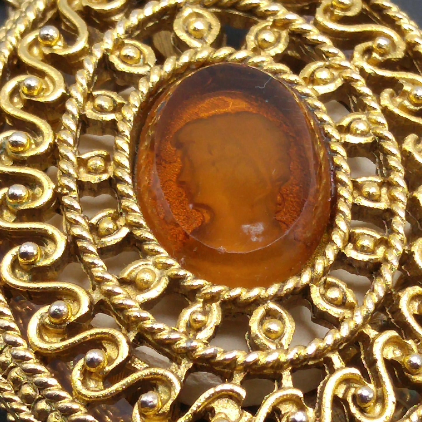 Glass Cameo Perfume Locket Necklace, 30" Chain, 1960s Vintage Jewelry