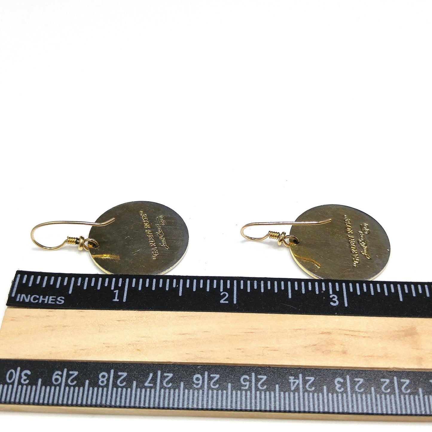 Vintage Laurel Burch "Garden Rose" Earrings, Gold Plated Cloisonné