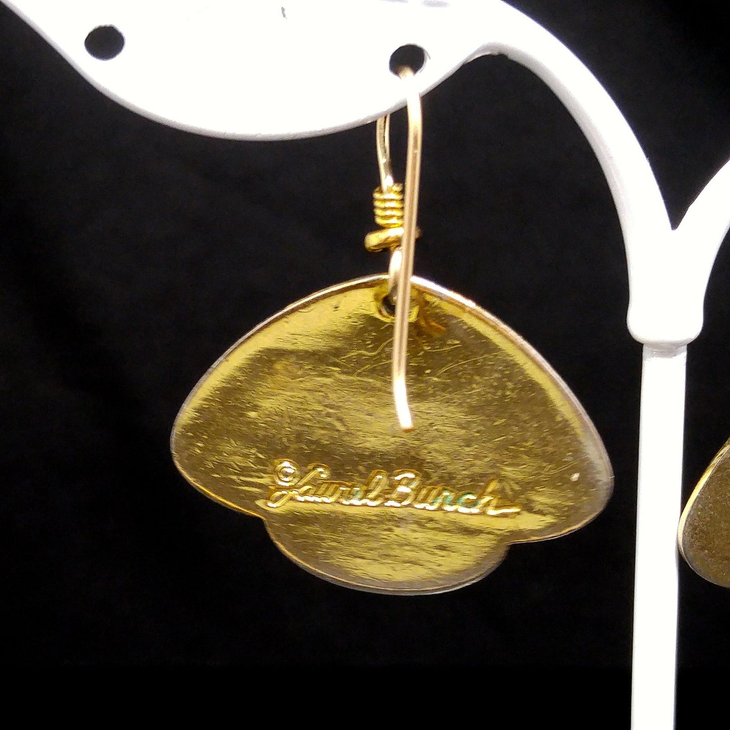 Vintage Laurel Burch Cream Scalloped Fan Earrings, Cream & Gray, Gold Plated