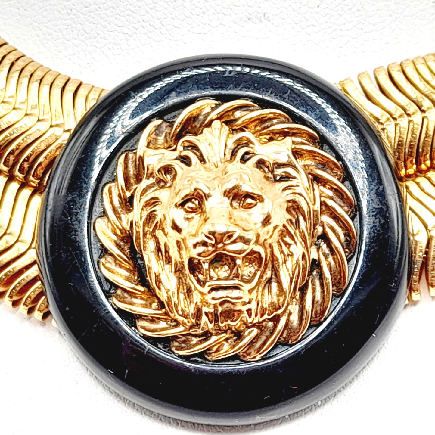 Vintage Lion Head Pendant Double Snake Chain Necklace, 15 Inches