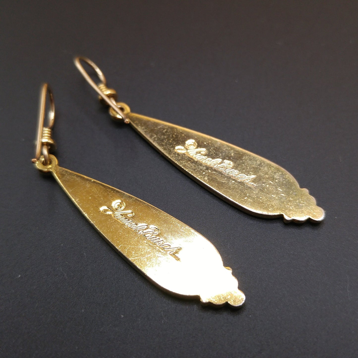 Laurel Burch Cream White Drop Earrings, Gold Plated, 1980s Vintage Jewelry