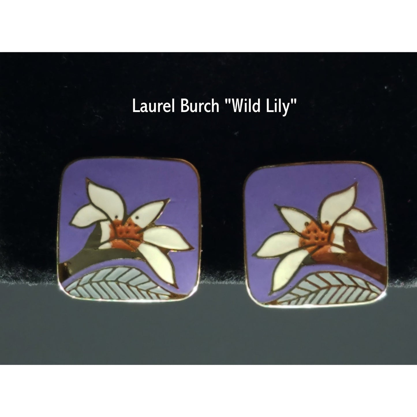 Laurel Burch "Wild Lily" Clip Earrings, Gold Plated, 1980s Vintage Earrings
