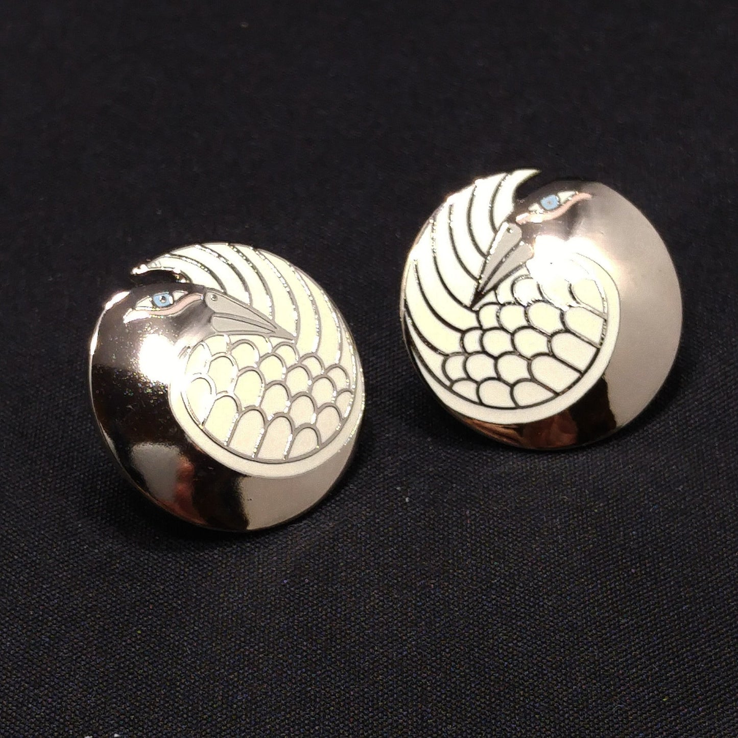 Laurel Burch "Mynah Bird" Post Earrings, Gold Plated, Silver Tone Cloisonne