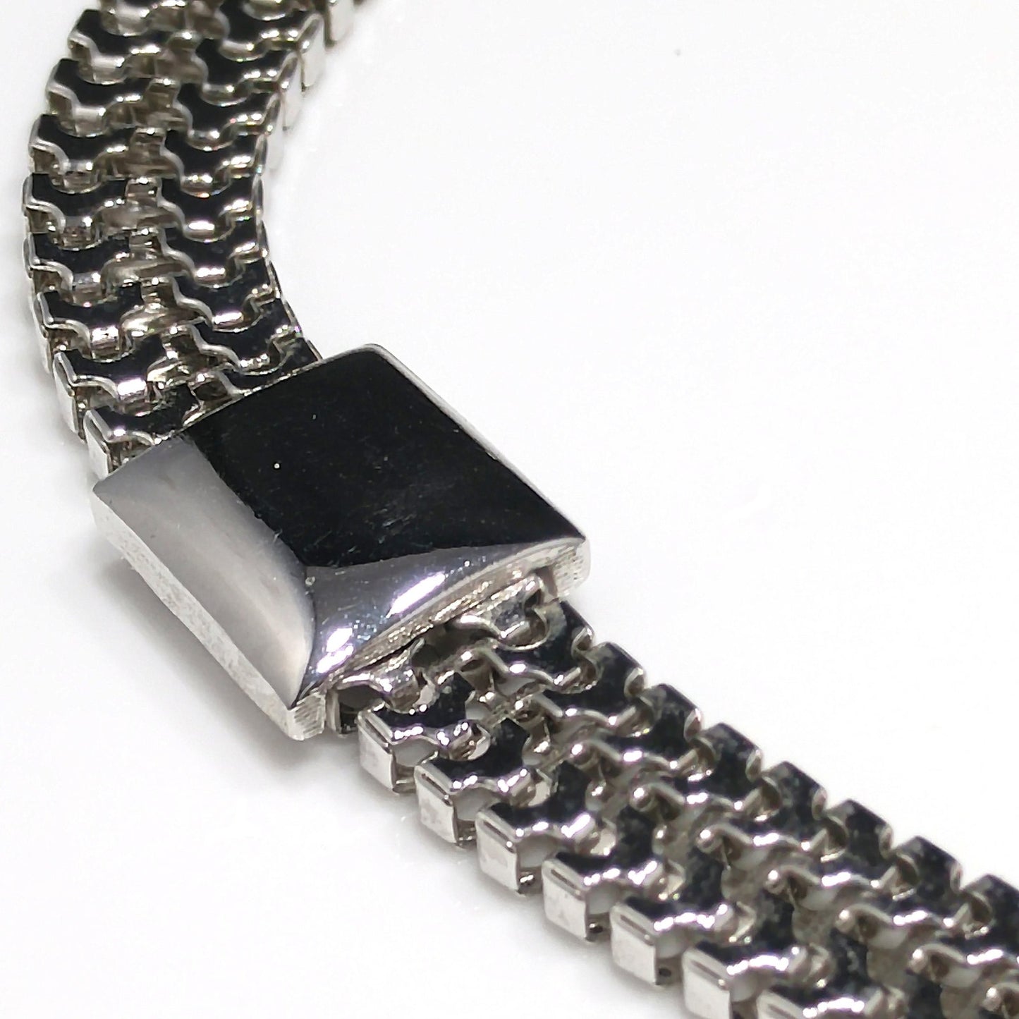 Monet Silver Wide Box Chain Necklace, Gold Plated, 1960s Vintage Jewelry