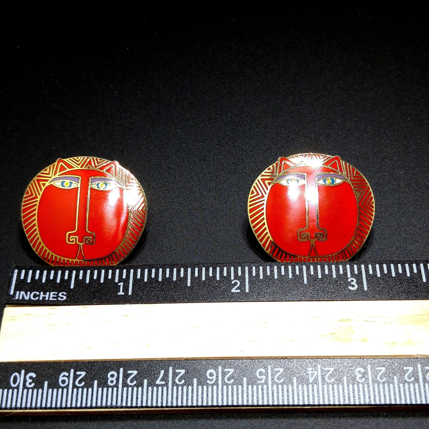 Vintage Laurel Burch "Moon Tiger" Red Post Earrings, Gold Plated