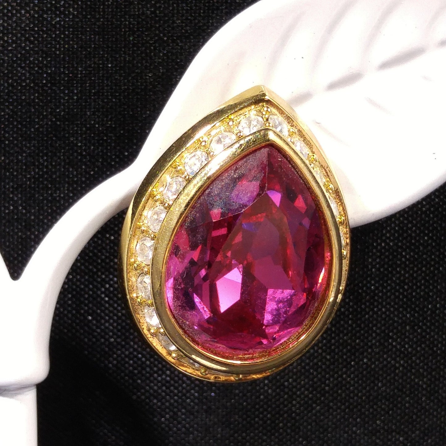 Vintage Swarovski Pink Teardrop Crystal Earrings 1990s Gold Swan Logo Signed