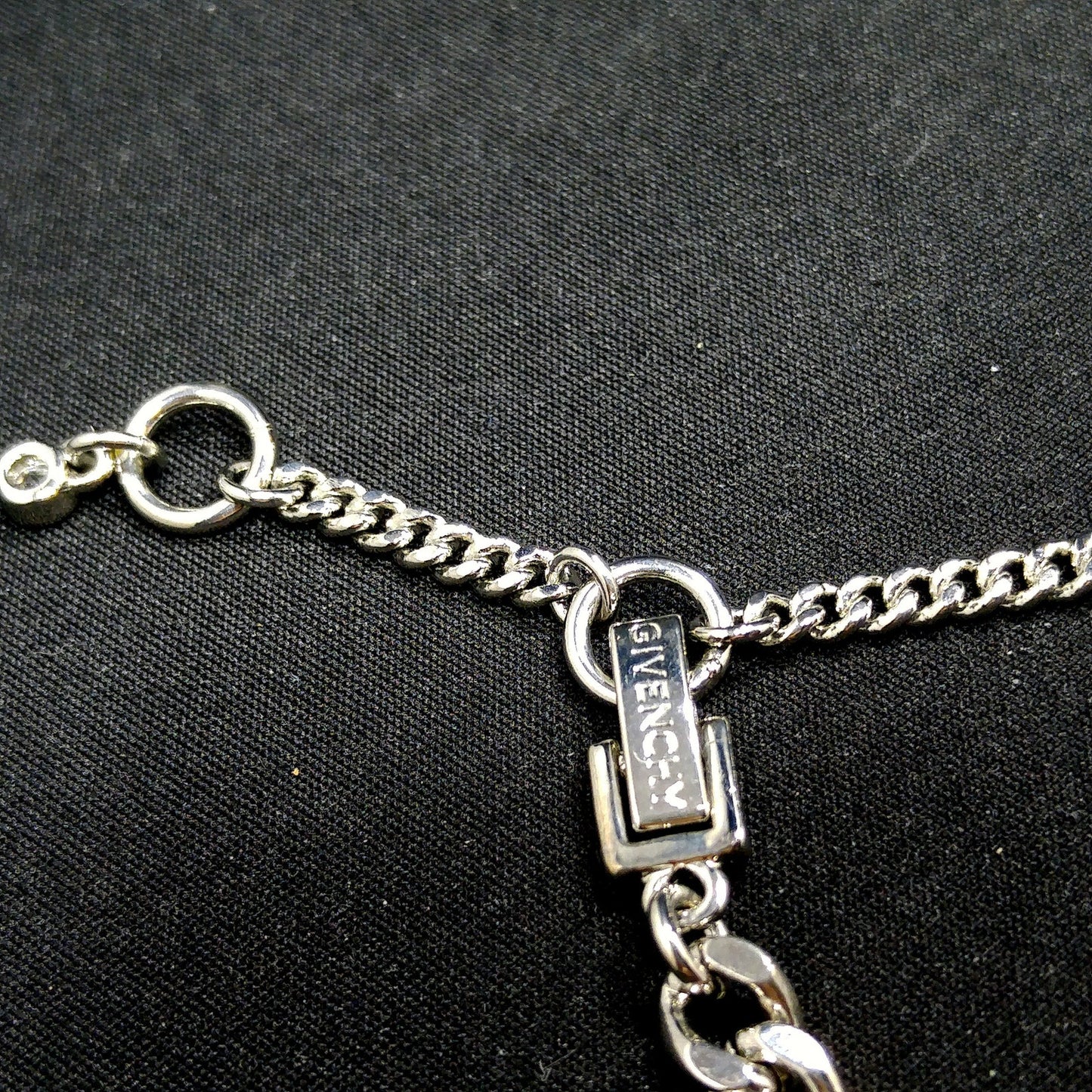 Givenchy Smoky Rhinestone Choker Necklace – 1990s Vintage Jewelry, Rhodium Plated Adjustable Length 16–19 Inches