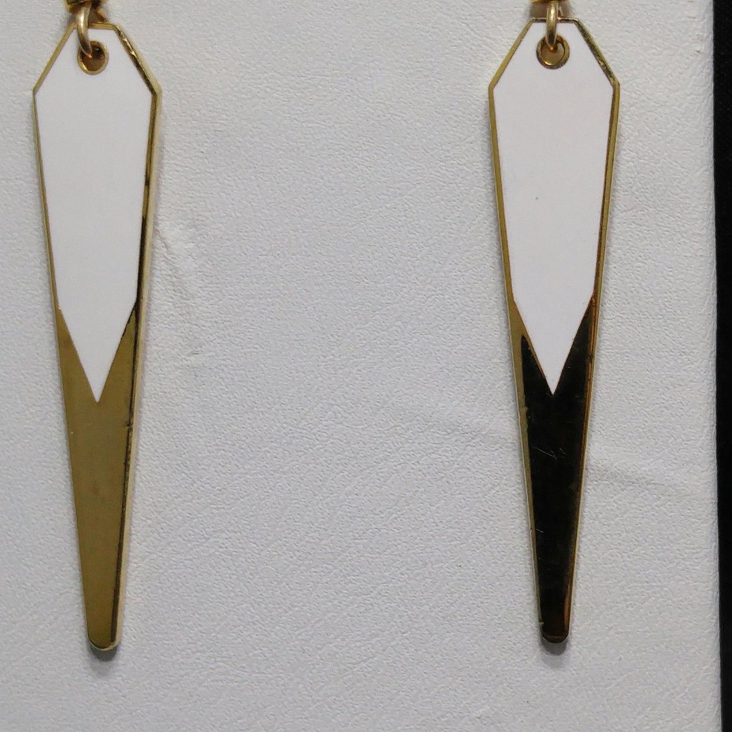 Vintage Laurel Burch Long Earrings, White Enamel, Gold Plated