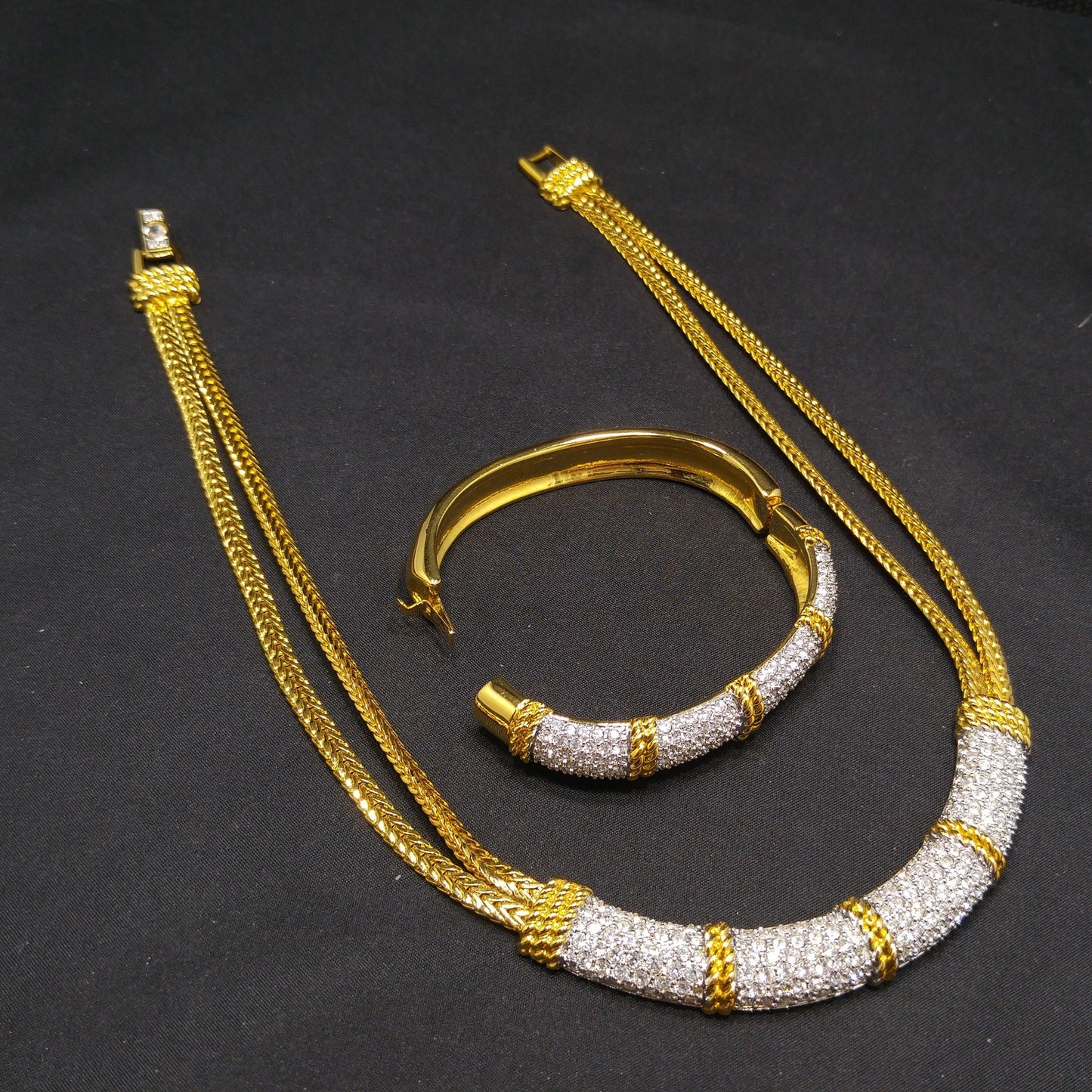 Vintage Swarovski Necklace & Bracelet Set – Gold Plated, Clear Crystals, 1980s–1990s