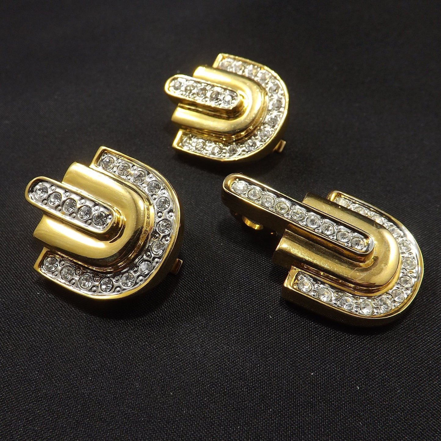Park Lane Earrings & Matching Pendant Enhancer, Clear Rhinestones, 1980s