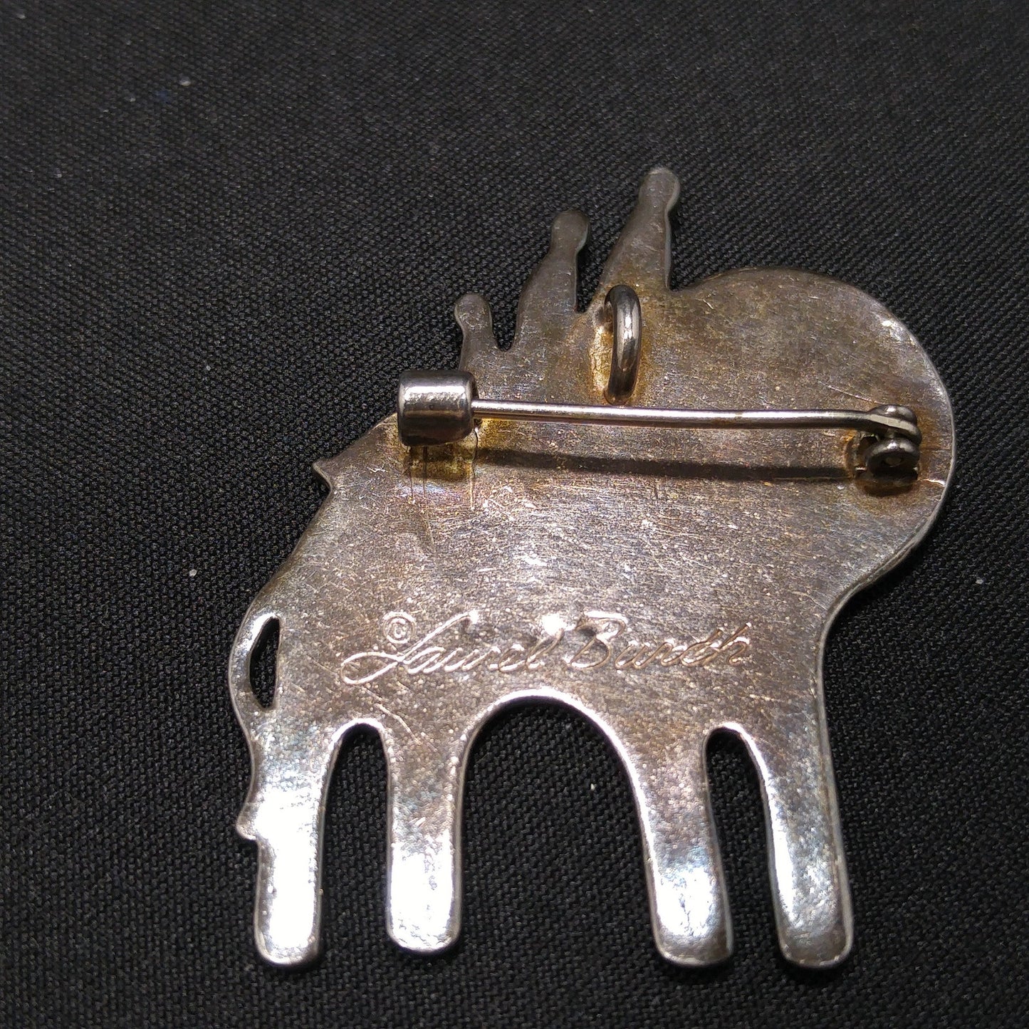 Vintage Laurel Burch Family Large Cat Pendant Brooch, Silver Tone Gold Plated