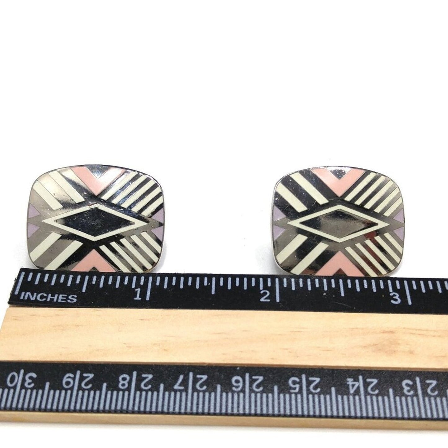 Vintage Laurel Burch "Quintessence" Geometric Earrings, Rhodium Plated, 1 1/8"