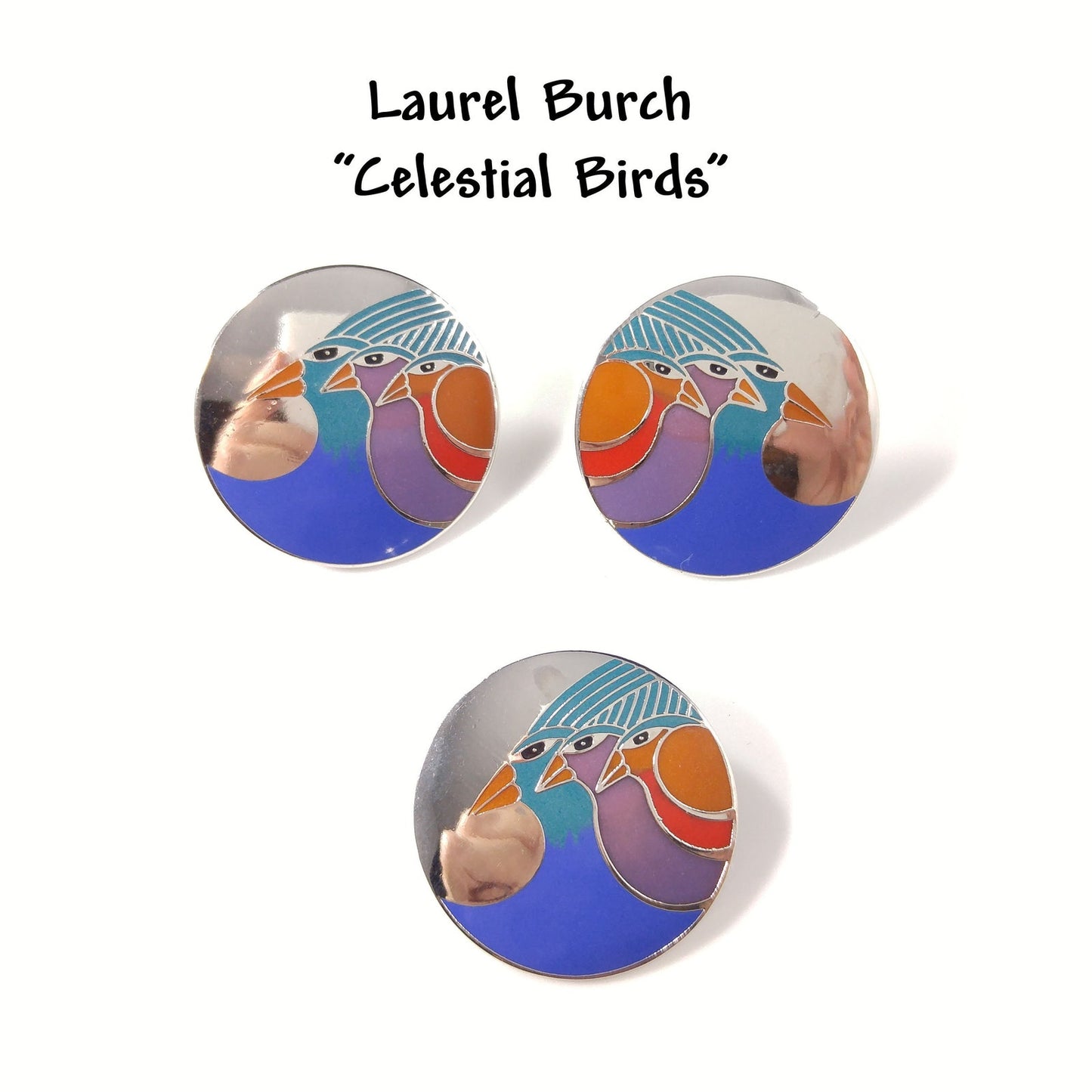 Laurel Burch "Celestial Birds" Earrings & Brooch, 1980s Vintage Jewelry