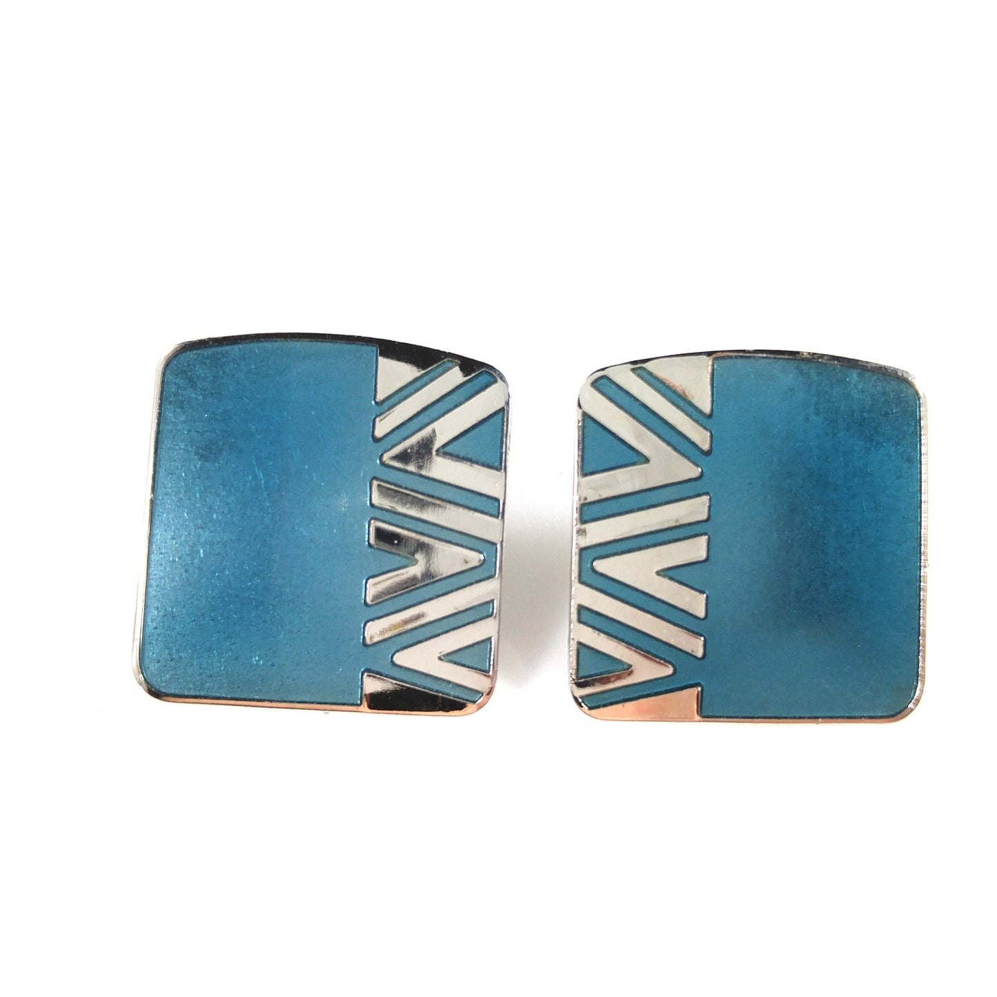 Vintage Laurel Burch Geometric Naito Blue Post Earrings, Rhodium Plated, 1980s