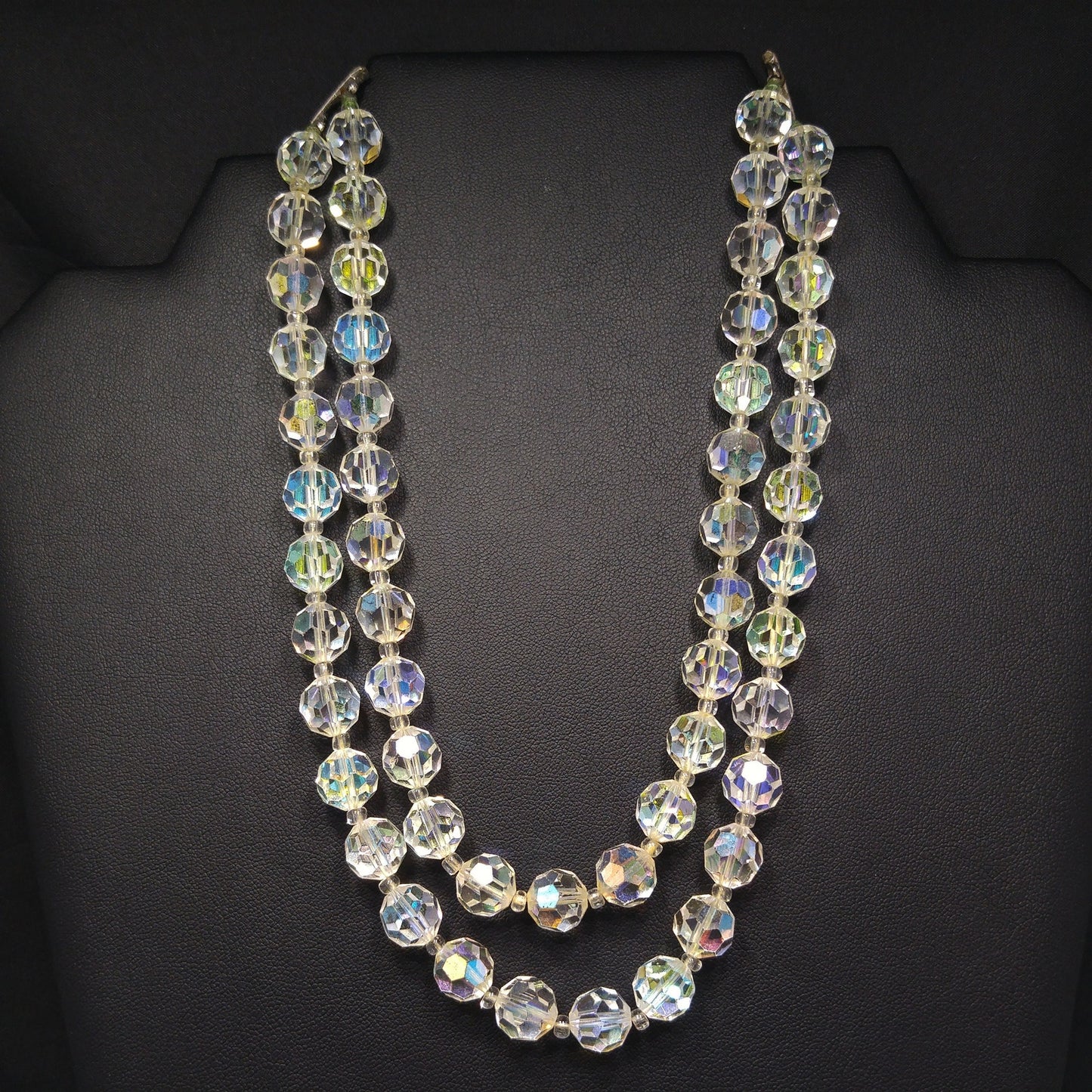 Lisner Clear AB Crystal Beaded Necklace, Two Strands, 1950s Vintage Jewelry